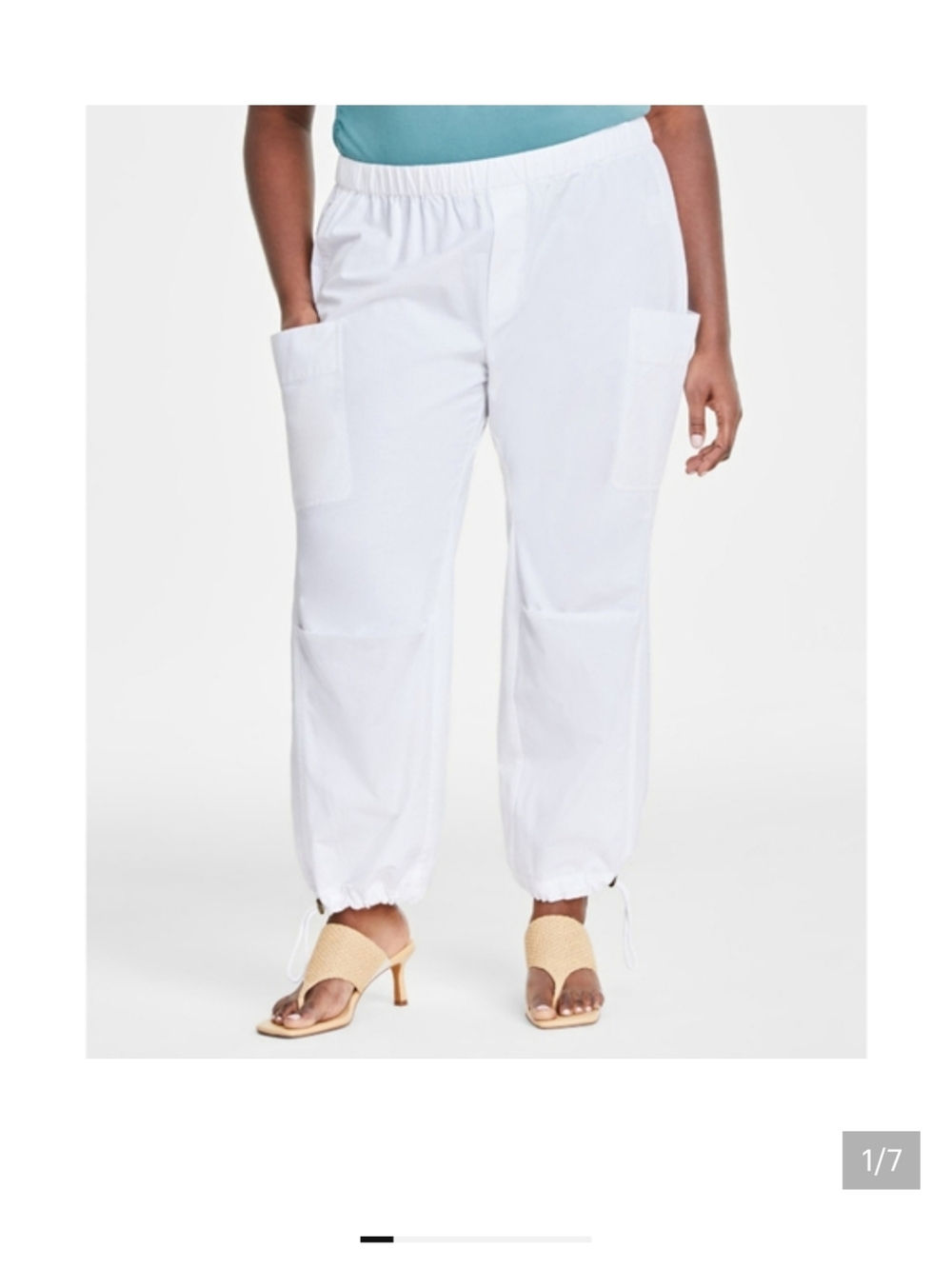 On 34th Women's Plus Size 2X White Elastic-Waist Trendy Utility Pants NWT